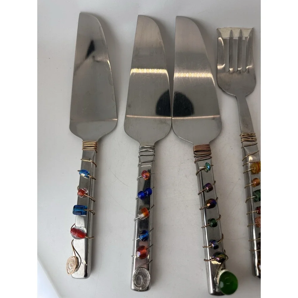 Handmade Beaded Wire Wrapped Stainless Serving Utensils Mixed Lot of 6